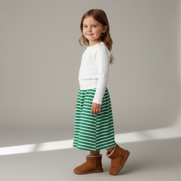 Mom and Pop’s Kids Other - Skirt Girl 4 100% Cotton Heavyweight Green Stripe Midi Straight Mom & Pop’s Kids
